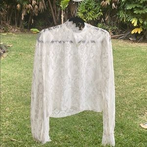 White Lace High Neck Blouse
